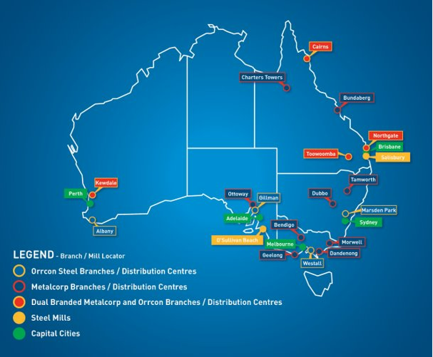 Orrcon Steel/Metalcorp sites around Australia’